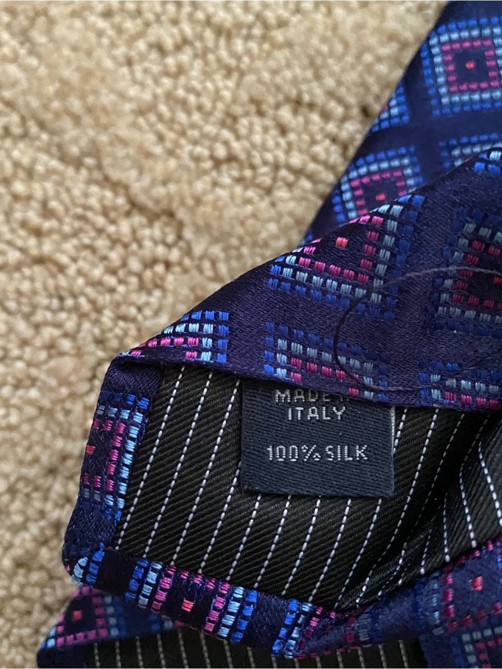 TED BAKER London Men's 100% Silk Tie Purple Blue Geometric NEW MSRP: $79.50